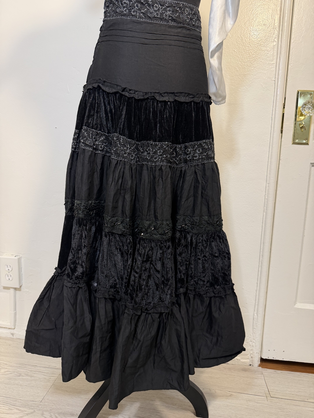 JM Collection Black Tiered Embroidered Maxi Skirt